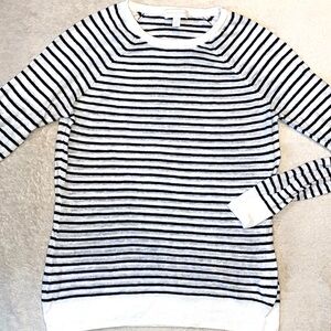The White Company white navy striped tissue linen crew neck sweater Sz. 6
